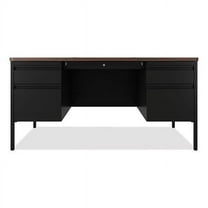 Hirsh 30x60 Double Pedestal Metal Desk with T Top Black/Walnut