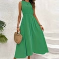thumbnail image 4 of Dwaogom Women's Fashion Comfort Solid Color Fold Sleeveless Round-Neck Dress Plus Size Dress Summer Midi Dresses For Women 2024 Dress, 4 of 4