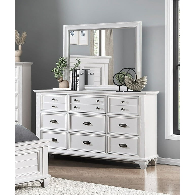 Classic Style 6pc Master Bedroom Set Queen Bed Nightstand Chest Dresser Mirror Traditional White Finish Furniture