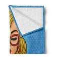 thumbnail image 2 of Pin up Girl Soft Flannel Fleece Throw Blanket, Portrait of Blonde Lady with Red Lipstick Cat Eyeglassesnd Round Earrings, Cozy Plush for Indoor and Outdoor Use, 50" x 60", Multicolor, by Ambesonne, 2 of 5