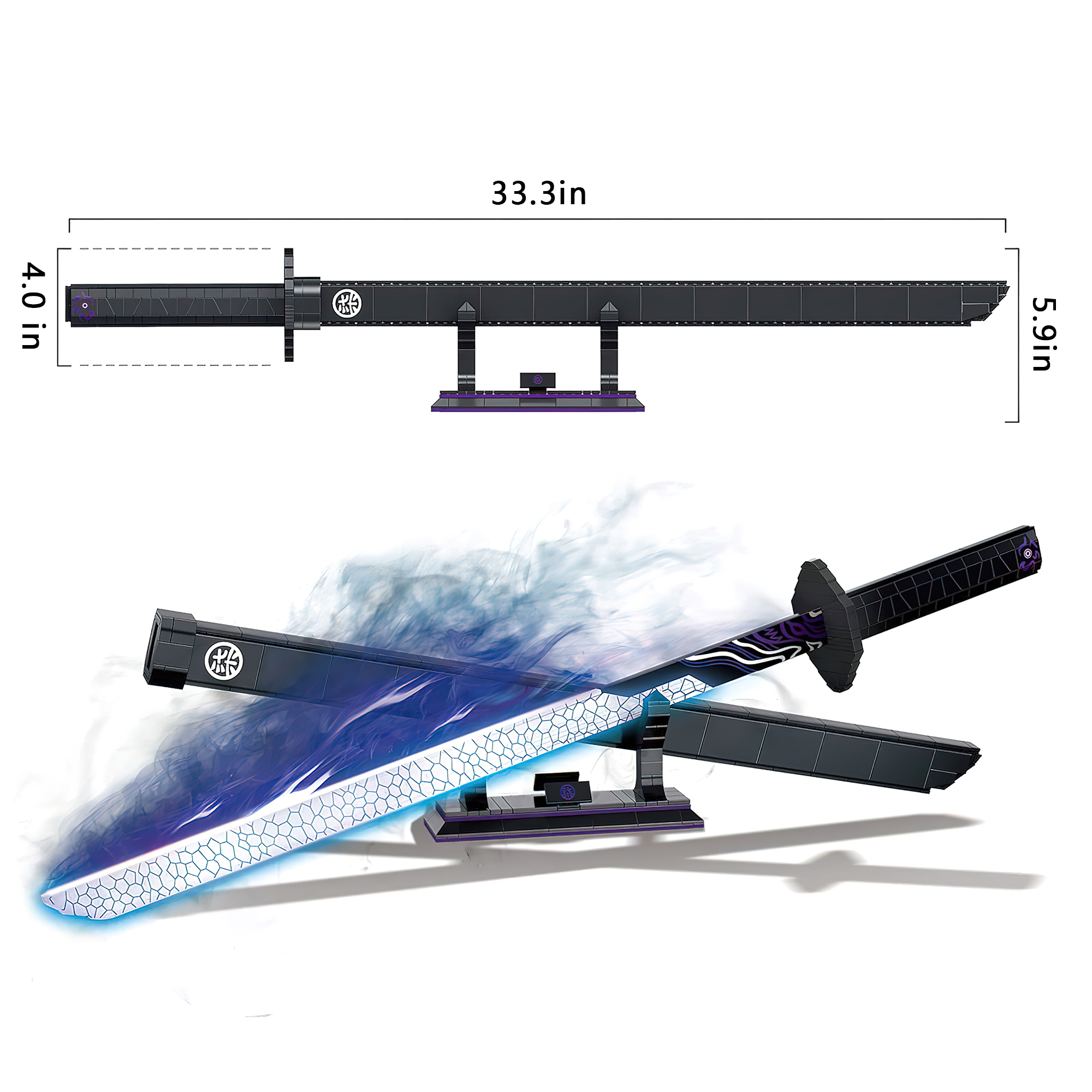 HI-Reeke Sword Building Block Set Anime Magic Blade Katana Building Kit Toy Gift for Kid Adult Black