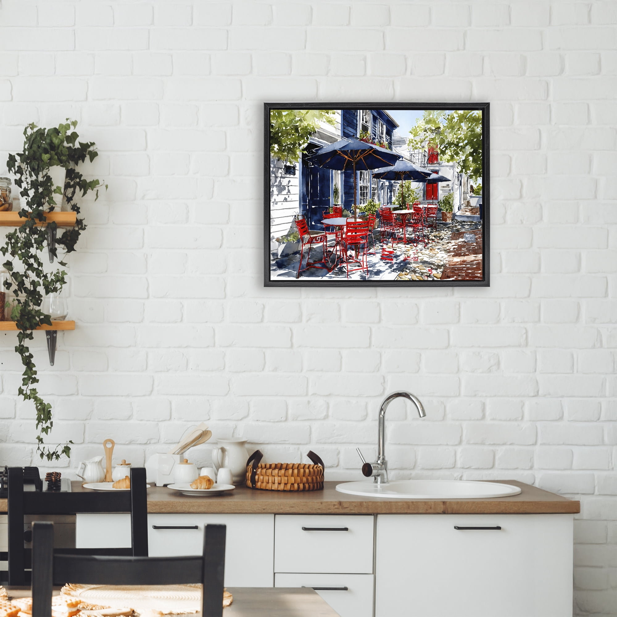 Stupell Industries Cafe Classic Red Chairs Black Framed Floater Canvas Wall Art, design by Franklyn Gregory