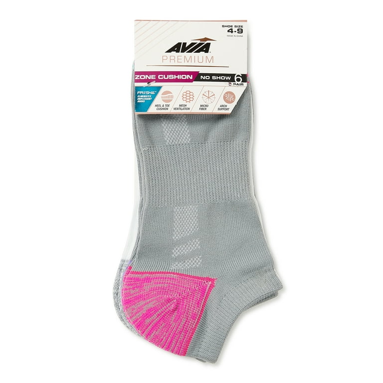 Avia Women's Premium Zoned Cushioned No Show Socks, 6-Pack