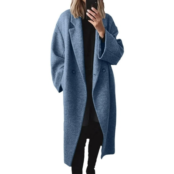 Trench Coat Winter Coats for Women Women's Winter Double Wool Coat Long Sleeve Notch Lapel Long Trench Coat