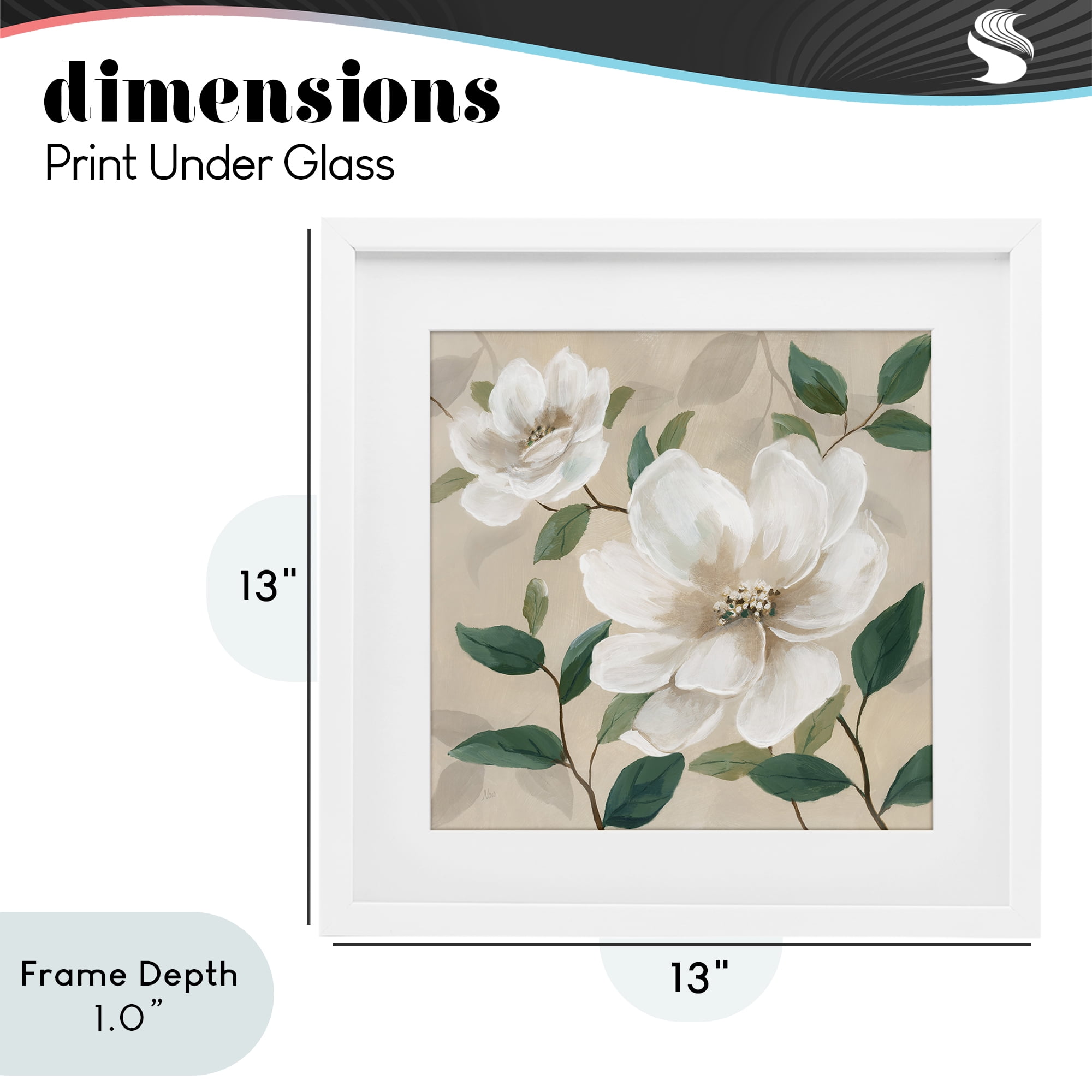Stupell Industries Serene White Blossom with Leaves White Framed Print Under Glass, design by Nan