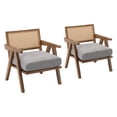 thumbnail image 4 of Mid-Century Modern Accent Chair with Rattan Backrest & Thick Linen Cushion - Comfortable Wood Armchair for Living Room/Bedroom/Balcony - Easy Assembly - Linen | Gray, Brown Frame, 4 of 8