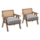 thumbnail image 3 of Yeshouse Sillón moderno de mediados de siglo con respaldo de ratán, patas de madera y tapizado de lino. Cómodos sillones tapizados para sala de estar, dormitorio y oficina, 3 of 8