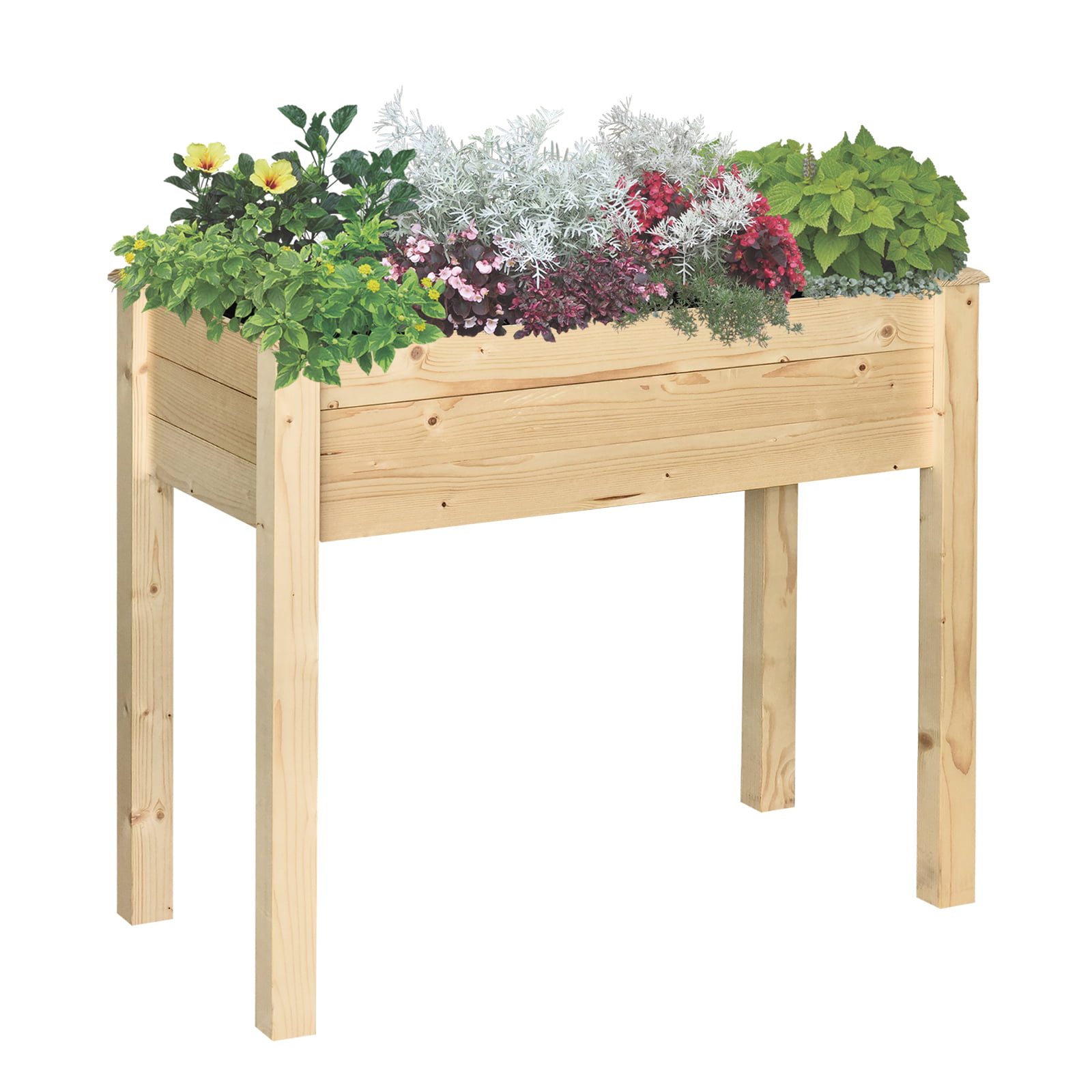 Outsunny 34/'/'x18/'/'x30/'/' Wooden Patio Elevated Garden Bed Outdoor Flower Stand Yard Natural Plant Table Raised Flower Planter w//Inner Bag
