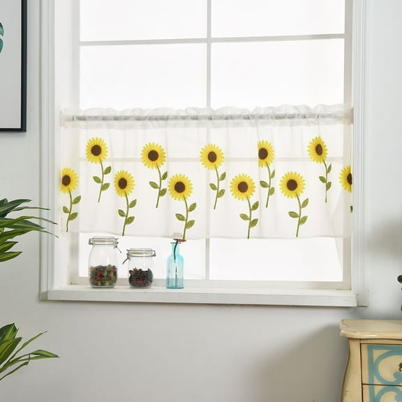 Sunflower Short Curtain Sheer Tulle Curtain Transparency Valance Window Treatment Small Valances Rod Pocket Top Tier Curtains for Small Window, 1 Panel