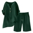 thumbnail image 2 of LADIGASU Women Loose Casual Solid Color Cotton And Linen Short Sleeved Tops+Shorts Outwear Set, 2 of 4