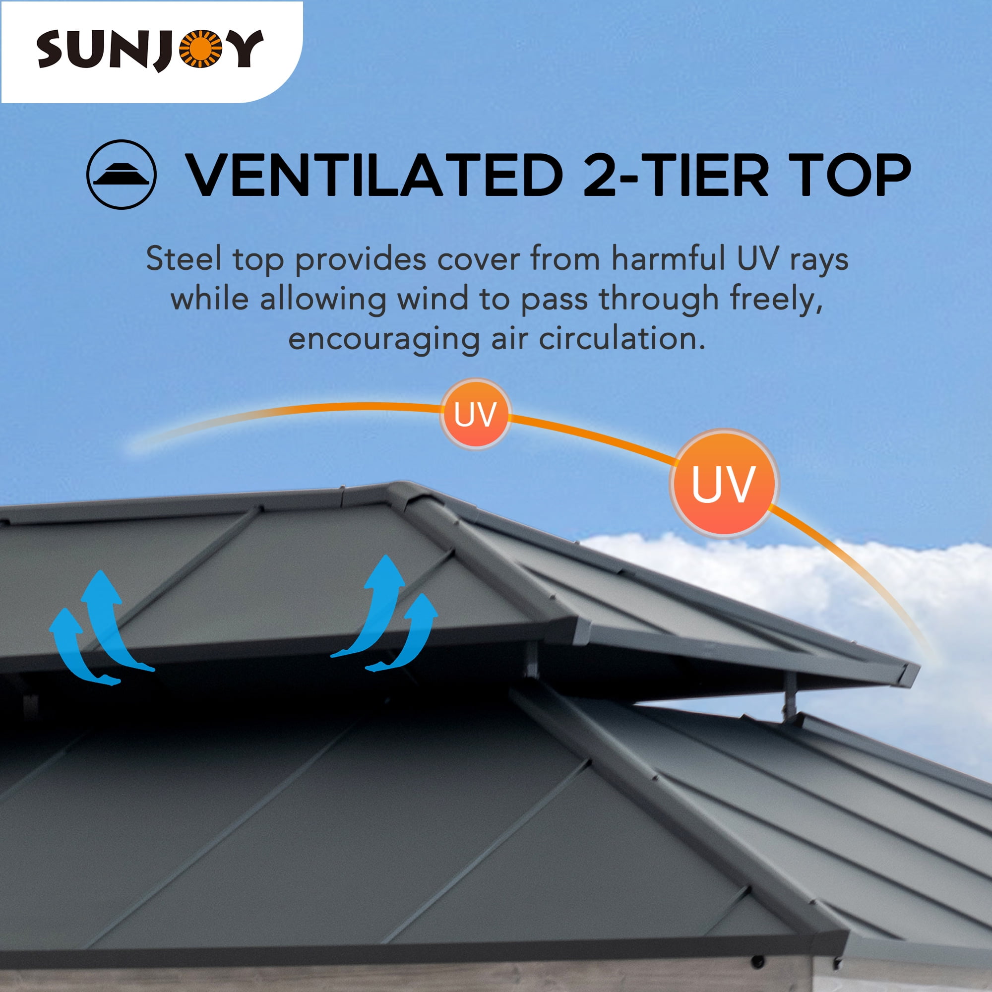 Sunjoy Outdoor 12x20 ft. Wood Gazebo, Outdoor Patio Steel Hardtop Gazebo, Cedar Framed Wooden Gazebo with 2-tier Metal Roof, Suitable for Patios, Lawn, and Backyard, Matte Black