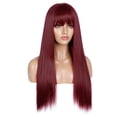 thumbnail image 4 of Mode Dame Cheveux Longs Droit Vin Rouge Perruque Mécanisme Rose Net, 4 of 5