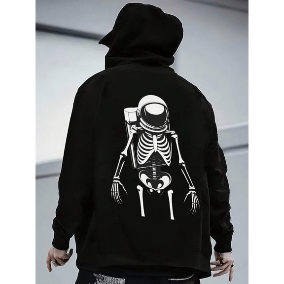 Black Hooded Jacket With Astronaut Skeleton DesignMen's Black Hoodie – Premium Heavyweight Cotton, Oversized Fit, Drawstring Hood,Cozy Fleece Lining, Streetwear Style,Minimalist Design, Durable Stitc