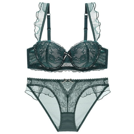 WIZUTIZ Lace Lingerie Set Two Piece Thin Sponge Transparent Bra With Large Chest And Small Lace Women s SexyGather And Lift For Breathability Lingerie Bra Set Flash Deals