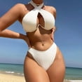 thumbnail image 2 of Sngxgn Womens Bikini Cutout Strappy Halter Swimsuits Two Piece Bathing Suits(White,S), 2 of 4