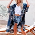 thumbnail image 4 of Mujer Chifón Estampado Floral Playa Casual 1/2 Manga Lose Mid-Length Cardigan Split Fork Cover Up Odeerbi  ODB-6, 4 of 9