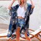 thumbnail image 4 of Mujer Chifón Estampado Floral Playa Casual 1/2 Manga Lose Mid-Length Cardigan Split Fork Cover Up Odeerbi  ODB-6, 4 of 9
