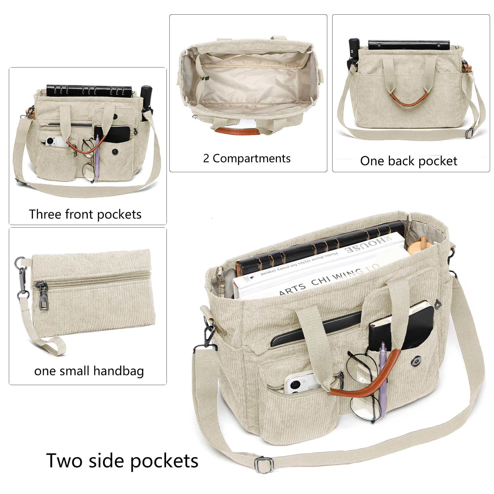 2-Piece Women's Corduroy Bag Set: Stylish Laptop Tote + Multi-Functional Crossbody Bag – Large-Capacity Work/Travel/Gym Bag