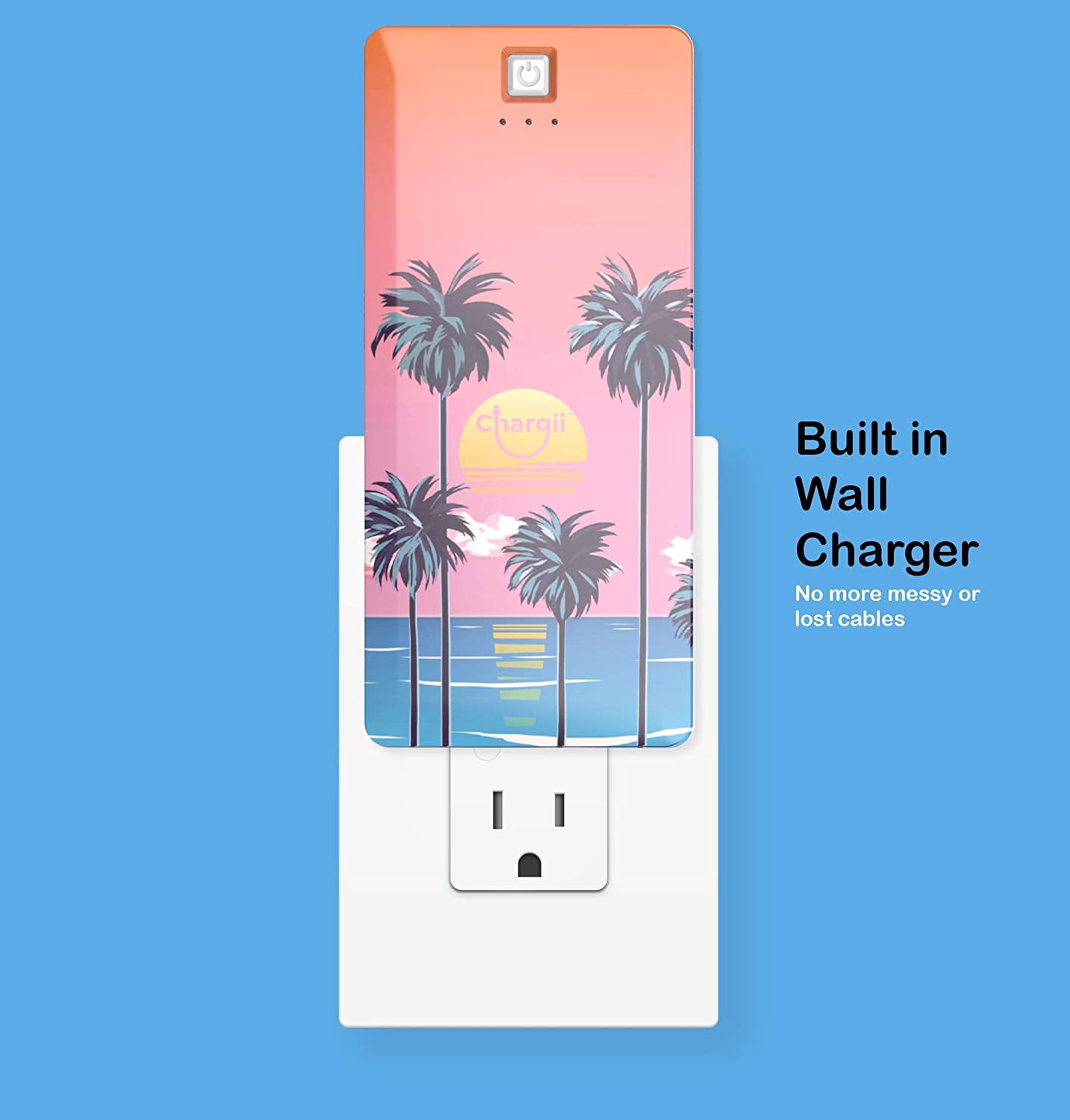 Chargii Beach Portable Battery Charger Built in Cable Compatible with iPhone Compatible Wall Plug AC Adapter USB-C + 2 USB Ports, Compact External Powerbank Cell Phone Compatible with iPhone, Android
