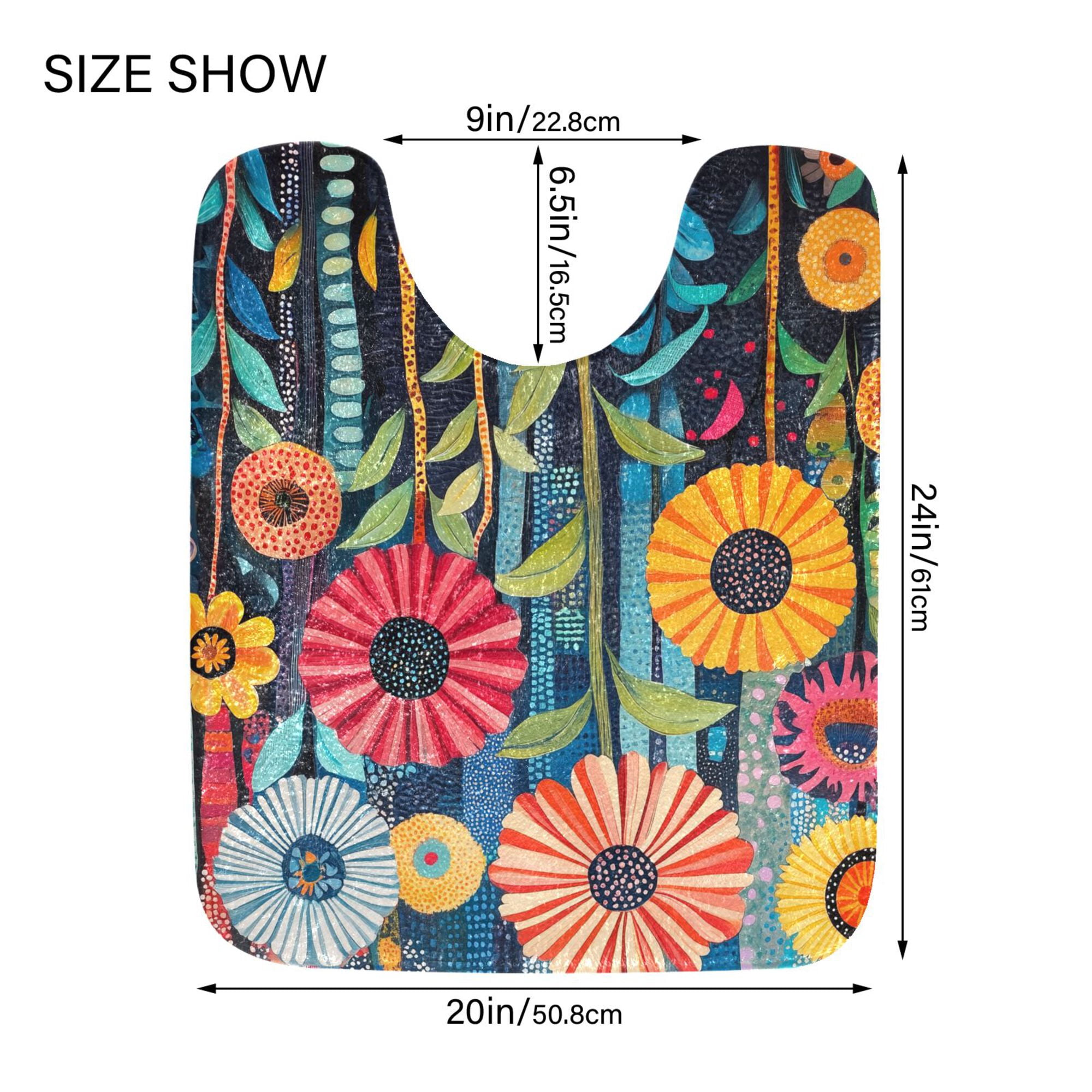 Yayeee Bath Rug for Bathroom Floor Non Slip Contour Fluffy Soft Absorbent Mat, 20"x24", Orange Colorful Flowers