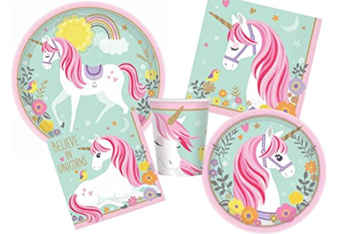Magical Unicorn Birthday Party Supplies Pack for 16 Guests