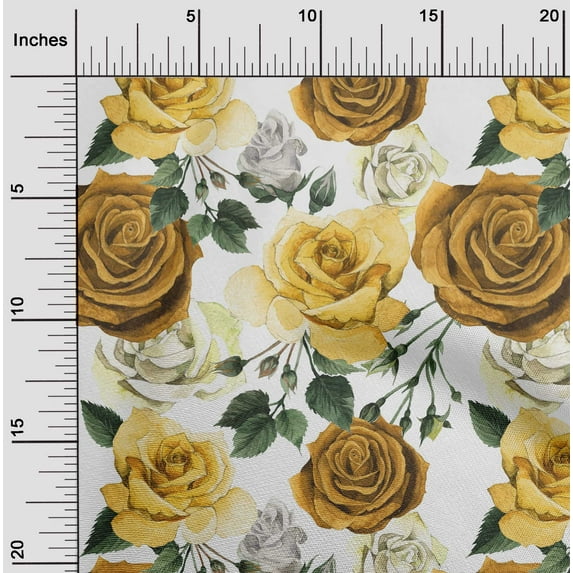 oneOone Viscose Jersey Gamboge Yellow Fabric Leaves & Rose Floral Diy Clothing Quilting Fabric Print Fabric By Yard 60 Inch Wide