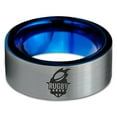thumbnail image 2 of Tungsten Rugby Crest Band Ring 8mm Men Women Comfort Fit Blue Flat Cut Brushed Gray Polished, 2 of 4