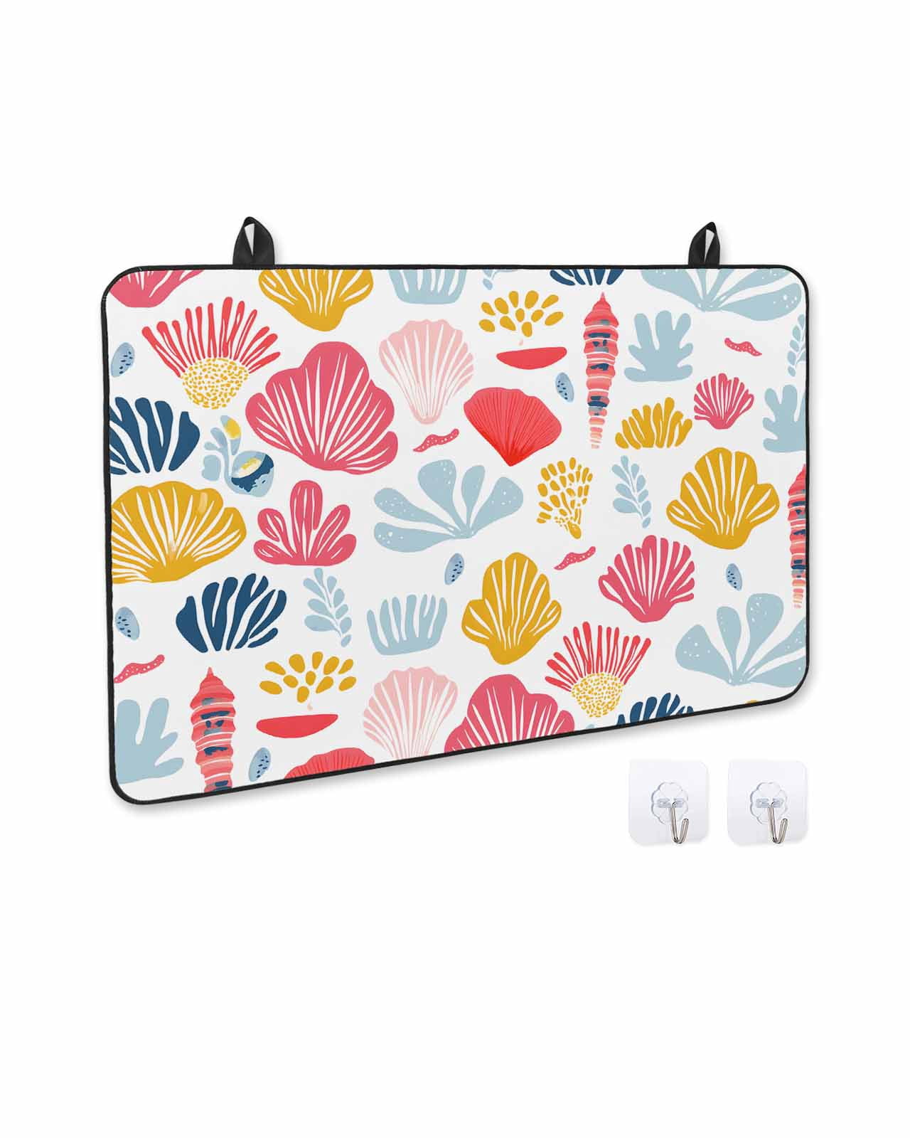 nqOlkjepod Large Induction Cooktop Protector Mat 24"x21", Colorful Coastal Shells Stove Top Covers for Electric Stove, Watercolor Summer Ocean Life Stove Burner Cover Mats, Glass Top Stove Cover