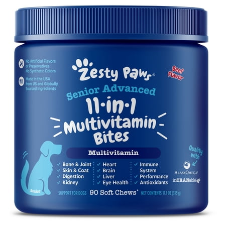 Zesty Paws Senior Advanced 11-in-1 Multivitamin Bites Beef Flavor Dog Supplement, 90 Count