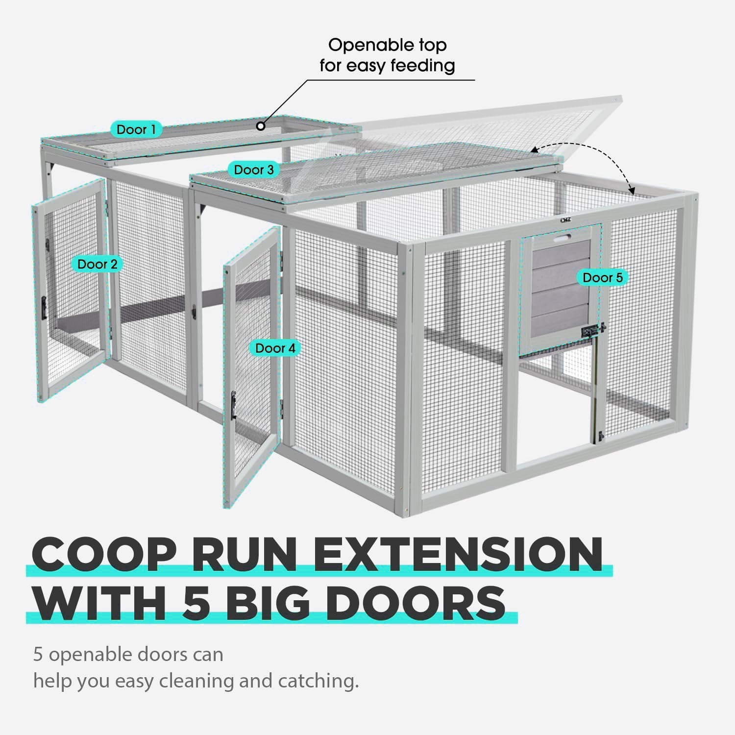 Aivituvin 20.7 sq ft Chicken Coop Run Extension for Outdoor, Heavy Duty Metal Chicken Run with Safety Lock Doors, 79"x38"x27"