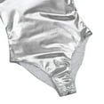 thumbnail image 6 of LiiYii Womens Shiny Metallic Solid Scoop Neck Short Sleeve Fitted Stretchy Bodysuit Dance Leotard Silver L, 6 of 7