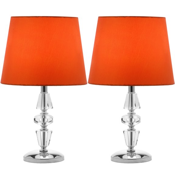 SAFAVIEH Crescendo 16 in. Crystal Table Lamp with Orange Polyester Shade, Set of 2