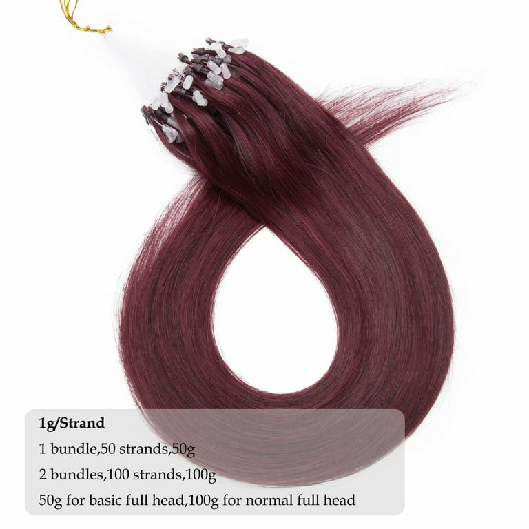Benehair Micro Loop Human Hair Extensions Micro Ring Beads 100% Remy Hair Extension Micro Link Hair 1g/Strand 50g Black Soft, Size: 16,50g,50strands