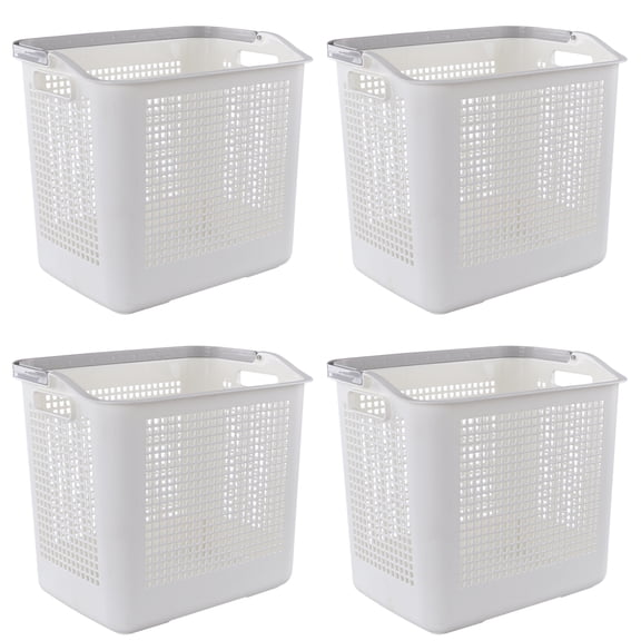 Minekkyes Set of 4 Large Hampers for Laundry with Handles, Plastic Laundry Baskets Bin, Dirty Clothes Storage Bin, White