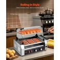 thumbnail image 5 of VEVOR Hot Dog Roller, 12 Hot Dog 5 Rollers, Stainless Steel Sausage Grill Cooker, 750W Commercial Hot Dog Machine with Dual Temp Control, Cover, Side Storage Box, Removable Shelf & Oil Drip Tray, 5 of 10