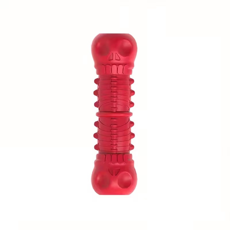 1 Indestructible Natural Rubber Chew Toy for Large Dogs and Aggressive Chewers - Squeaky Dental Health Toy with Textured Ridges, Durable Interactive Play Red Chew Bones for Medium Size Dogs, Dog Toys