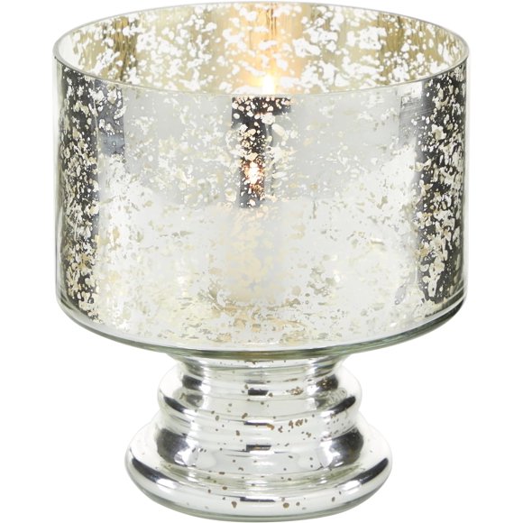 Deco 79 Glass Handmade Turned Style Pillar Hurricane Lamp with Faux Mercury Glass Finish, 6" x 6" x 7", Silver