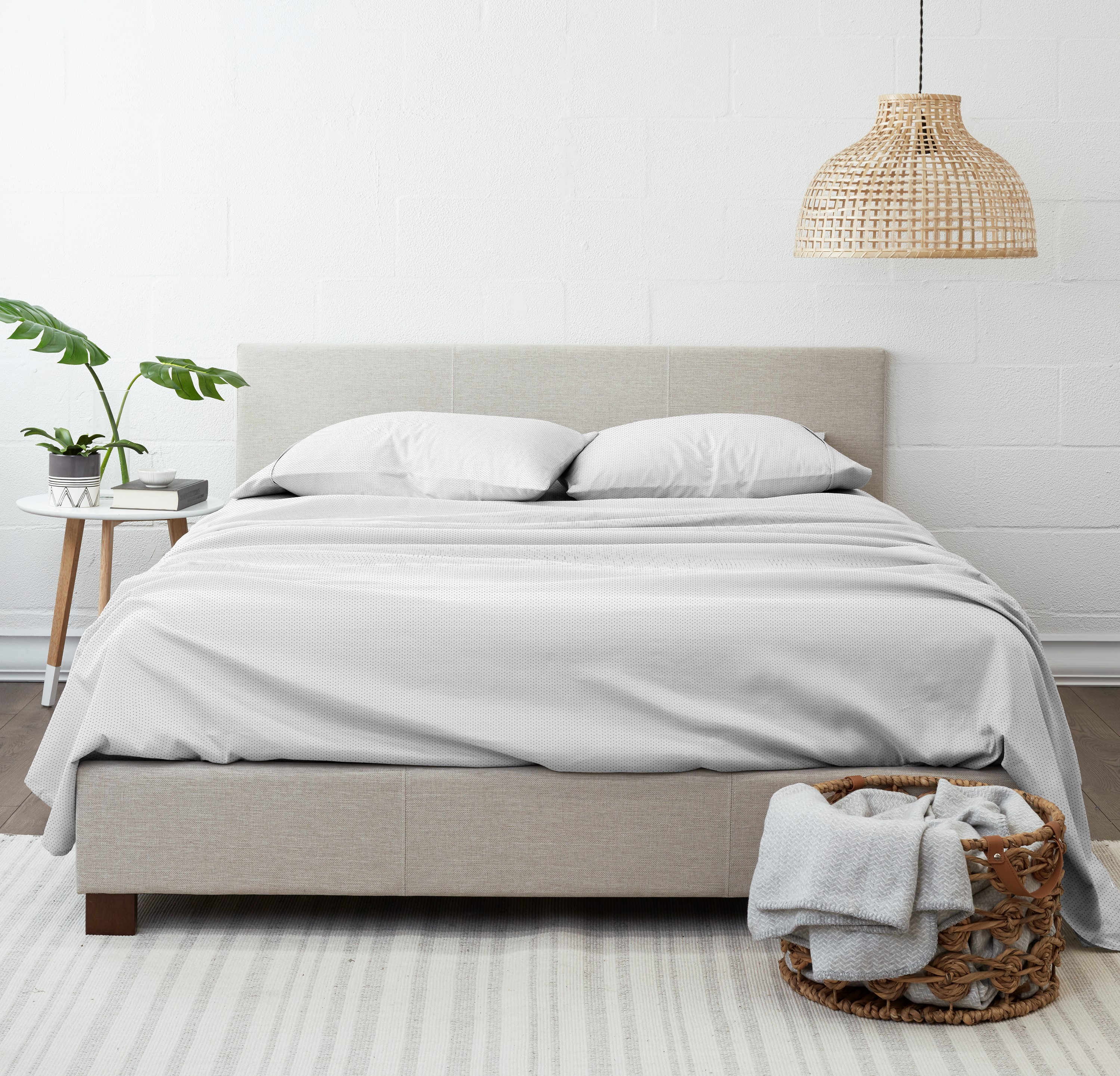 Noble Linens 4 Piece Pattern Microfiber Bed Sheets Set, Light Gray Stippled, Twin
