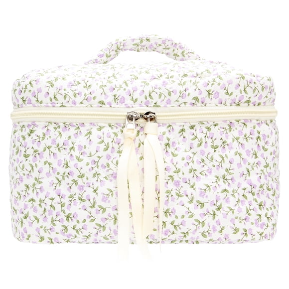 Bolsa de maquillaje PAZIMIIK acolchada vintage con estampado floral morado