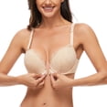 thumbnail image 2 of YANDW Front Closure Bras for Women Lace Unlined No Padded Soft Underwire Everyday T-shirt Bra, Beige 36B, 2 of 6