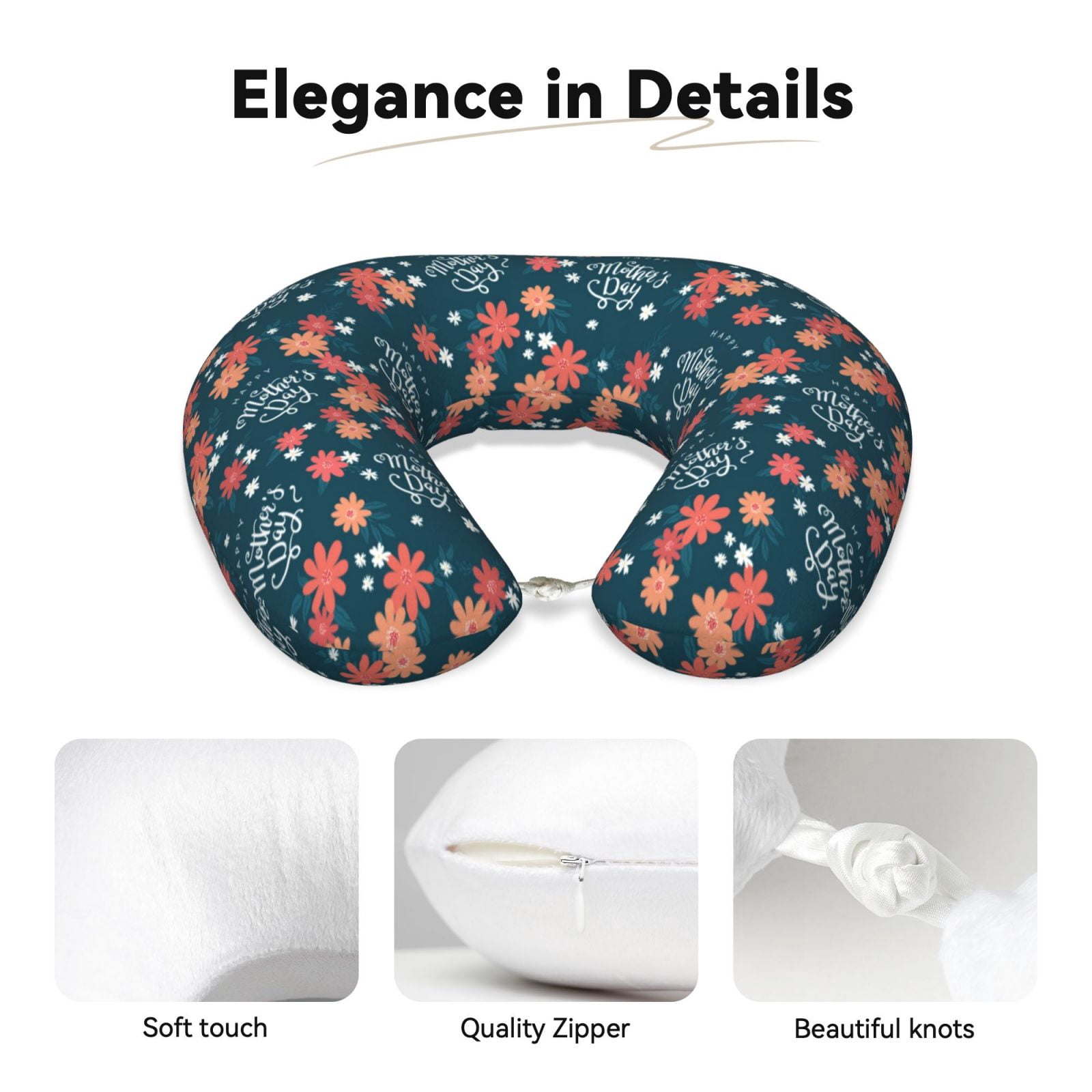 Xecao Happy Mother's Day Print Memory Foam Cervical Neck Pillow Versatile U-Shaped Pillows for Home,Office,Camping,Travelling,Soft Washable Cover