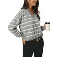 thumbnail image 4 of INSPIRE CHIC Chandail Polo à Rayures pour Femme Automne Hiver Col en V à Blocs de Couleur Manches Longues Tricoté Décontracté Hauts TG Gris, 4 of 6