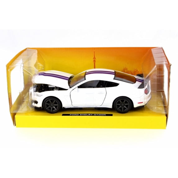 2016 Ford Shelby Mustang GT350R, White w/ Stripes - New Ray SS-71833WH - 1/24 Scale Diecast Model Toy Car