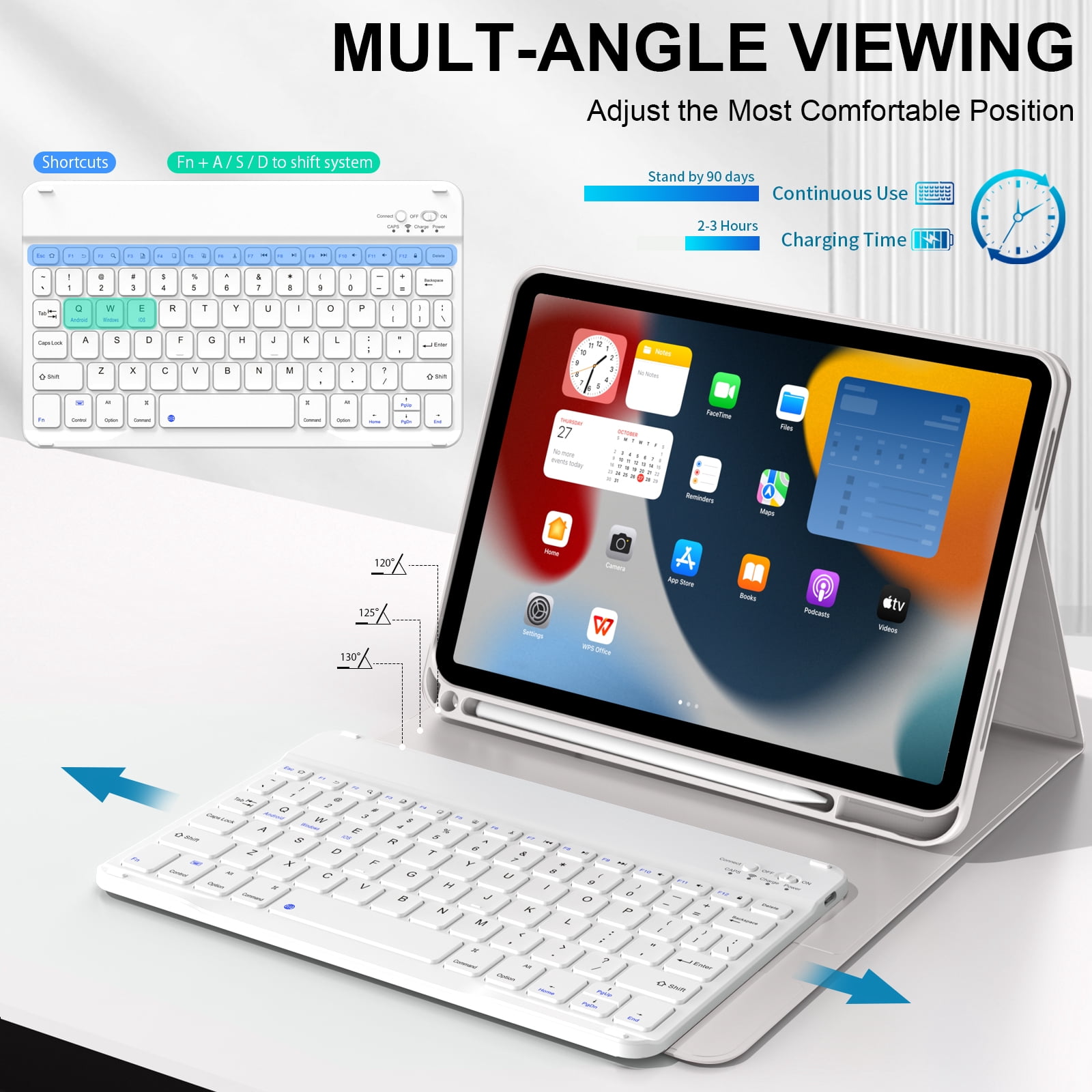 Aoub Keyboard Case for iPad 11th 10th Generation 2025 2022 A16 with Pencil Holder Magnetic Detachable Wireless Bluetooth Rechargeable Keyboard Cover for iPad 10th 10.9 inch/11th 11 inch, Grey