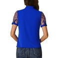 thumbnail image 3 of INSPIRE CHIC Women's Bow Tie Neck V Neck Stand Collar Short Mesh Sleeve Blouse XS Royal Blue, 3 of 6
