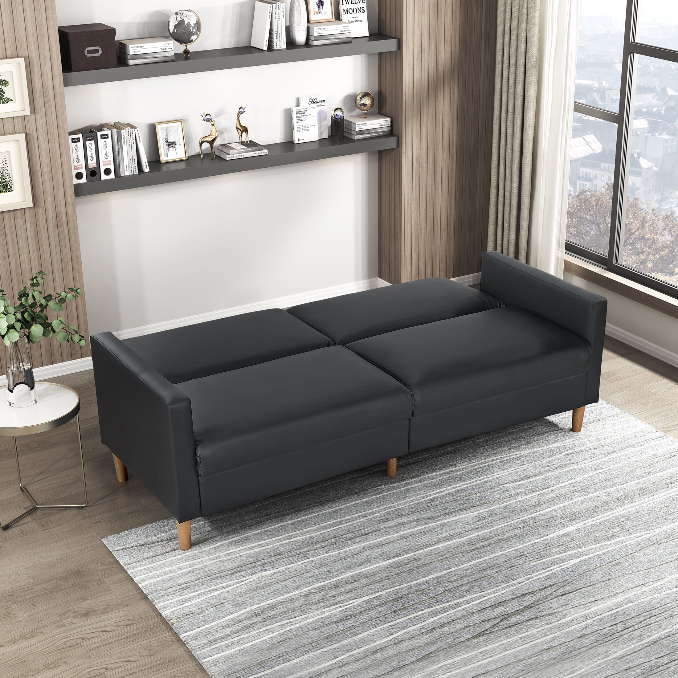 OakvillePark Cedarsong Faux Leather Convertible Sofa Bed, Black