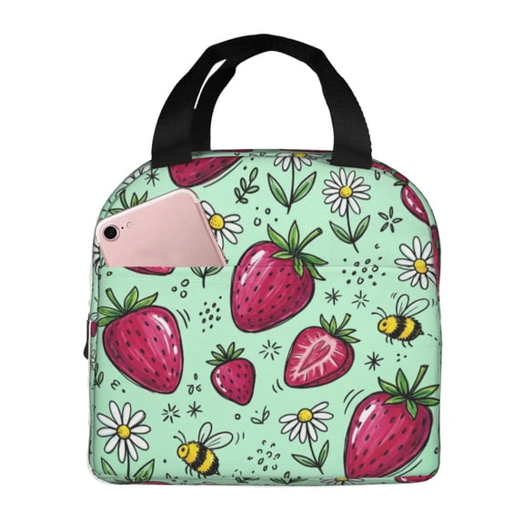 Strawberry Lunch Bag Insulated Lunchbox Reusable Cooler Lunch Boxes Tote Box Reusable Lunch Bags For Women For Gifts Office Picnic Travel Beach