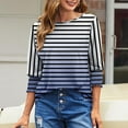 thumbnail image 4 of Scyoekwg Womens 3/4 Sleeve T Shirts Round Neck Three-quarter Sleeve Tunic Shirts Striped Print Graphic Tee Casual Lightweight Blouse (Blue,L), 4 of 6