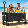 thumbnail image 5 of Yacona 35" L Extra Long Wagons Carts Foldable, 180L Capacity Beach Wagon, Heavy Duty Rolling Cart with Wheels, Black, 5 of 8