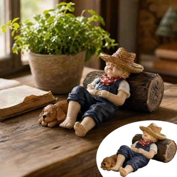 Dog Garden Statue, Sleeping Boy And Puppy Sculpture Weather Resistant Decorative Figurine Hand Painted Landscape Accent, For Garden Lawn Balcony Patio Flower Bed Dog Lovers Outdoor Home Decor